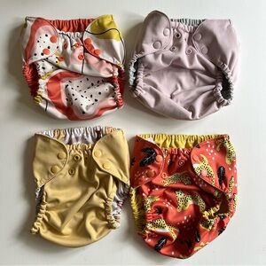 Esembly size 2 cloth diaper covers lot of 4 tiger, lilac, yellow, abstract swim